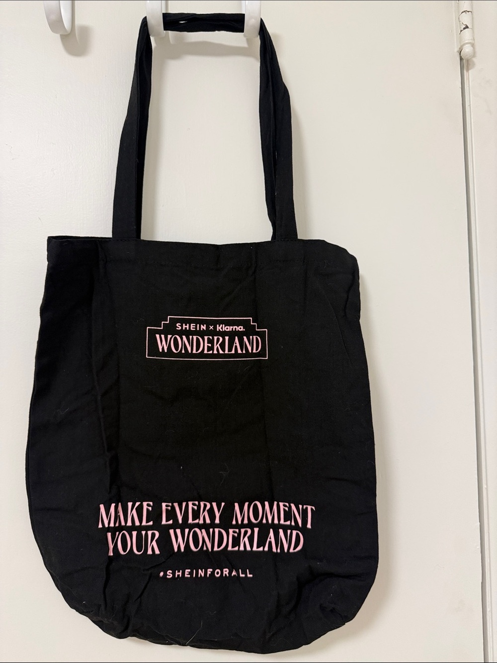 SHEIN Black Tote with Pink Wonderland Print